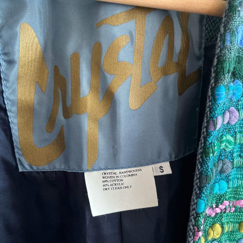 Vintage Crystal Handwoven Blue and Green Jacket sz S - Picture 2 of 5